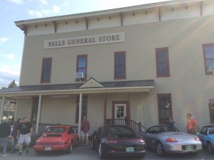 Porsches in front of Falls General Store Northsfield VT 